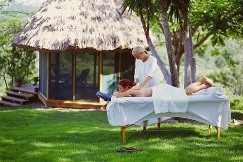 Poolside massage set up at a private luxury villa in Playa Flamingo